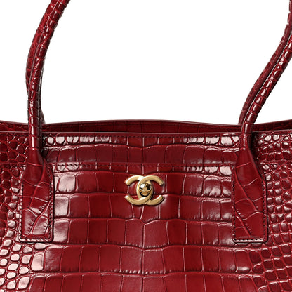 Chanel Calfskin Crocodile Embossed Archetype Small Shopping Tote Burgundy 8 of 11