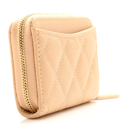 Chanel Caviar Quilted Zip Around Coin Purse Beige 3 of 8