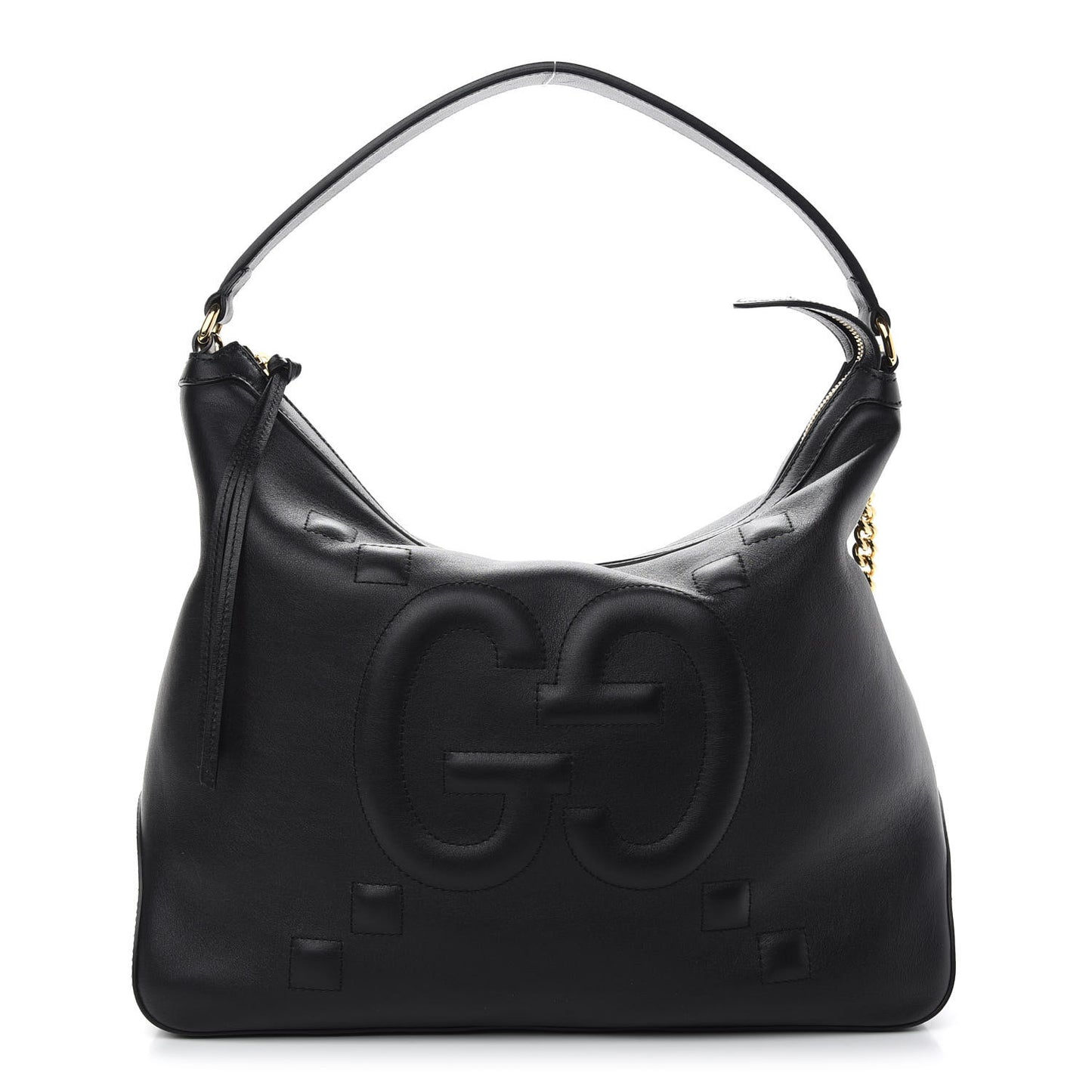 Apollo Calfskin GG Dadini Embroidered Large Hobo Black