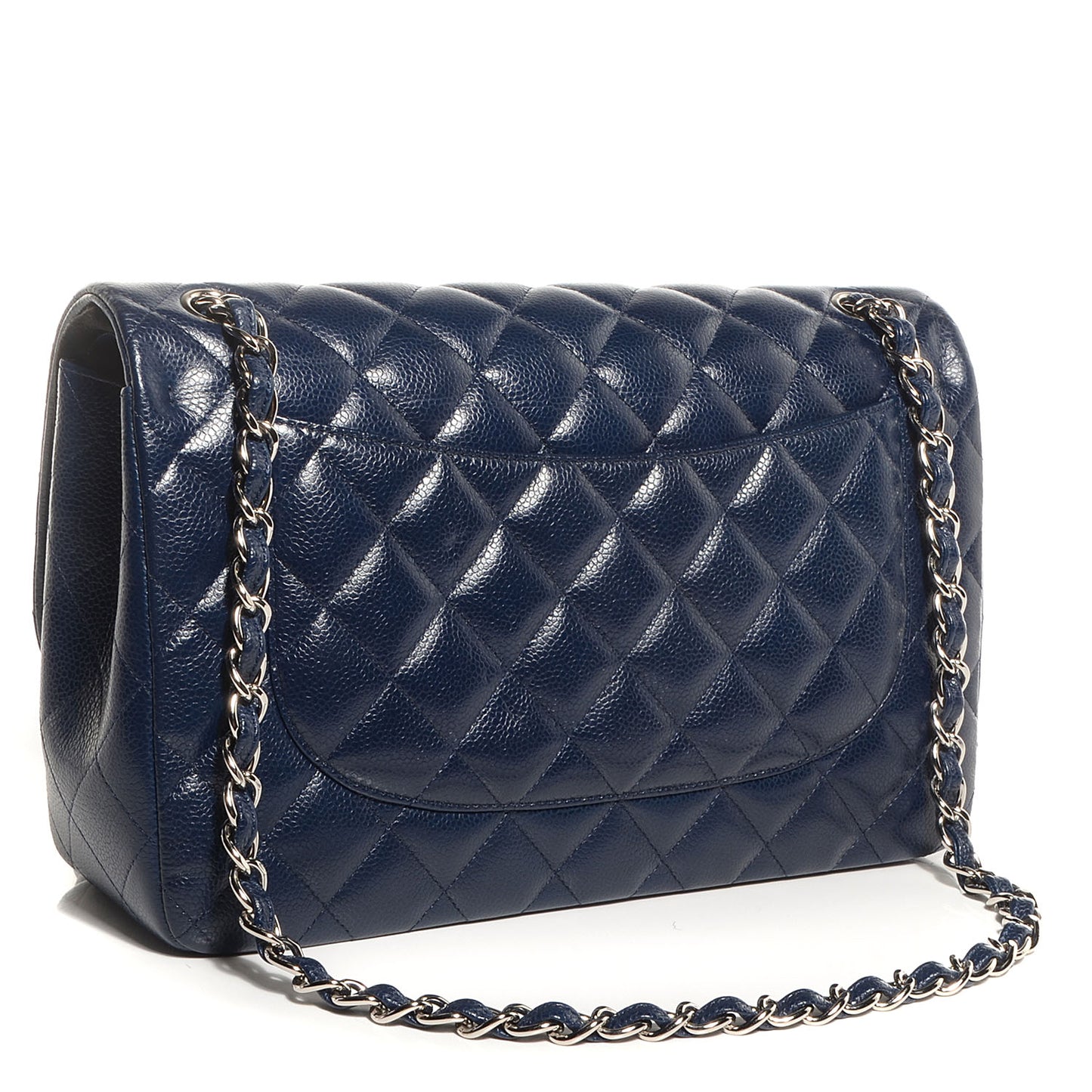 Caviar Quilted Jumbo Double Flap Navy Blue