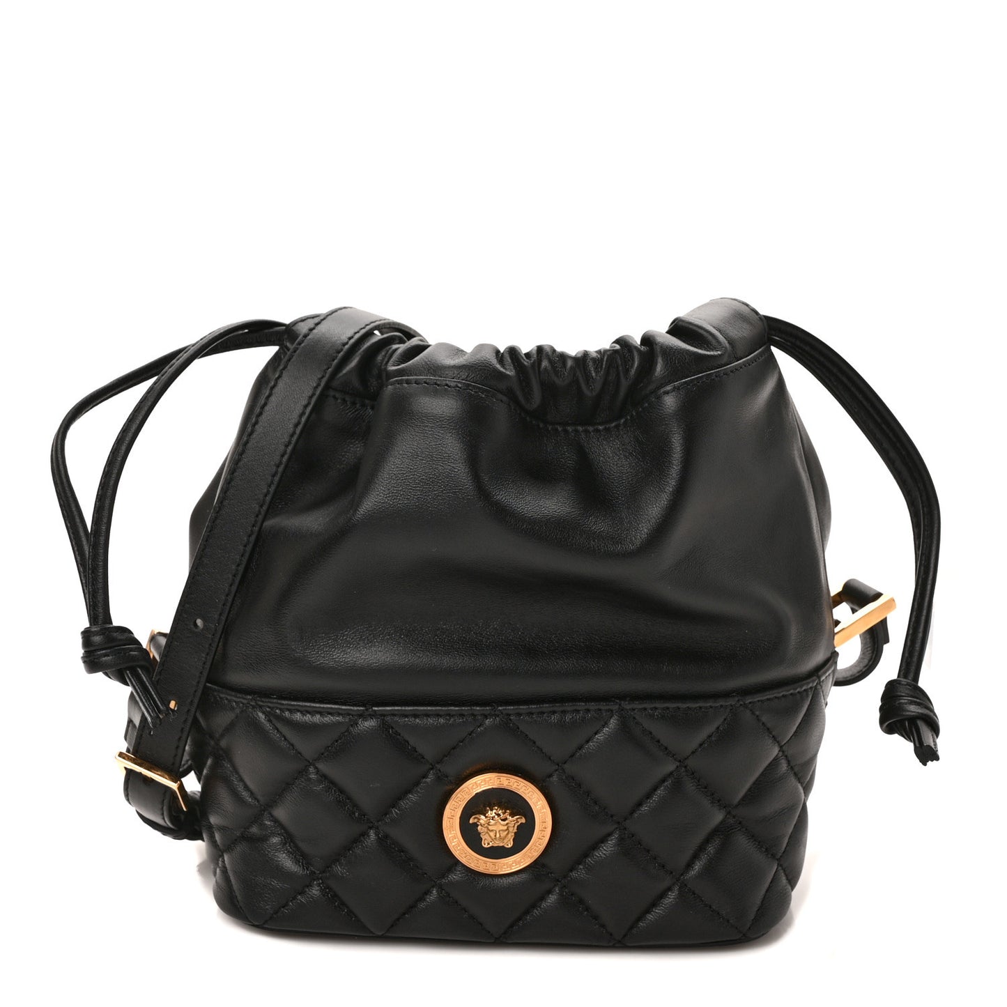 Nappa Quilted Medusa Bucket Bag Black