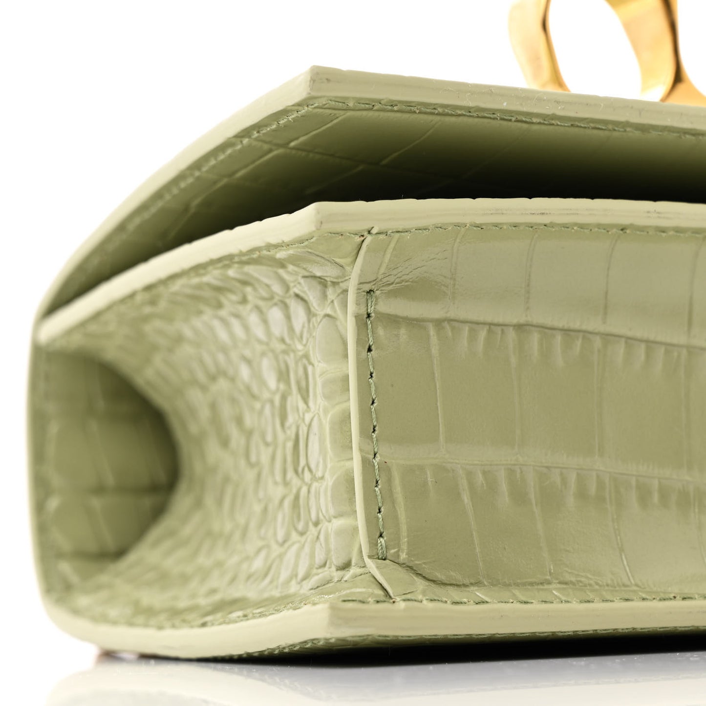 Calfskin Crocodile Embossed Knuckle Shoulder Bag Sage