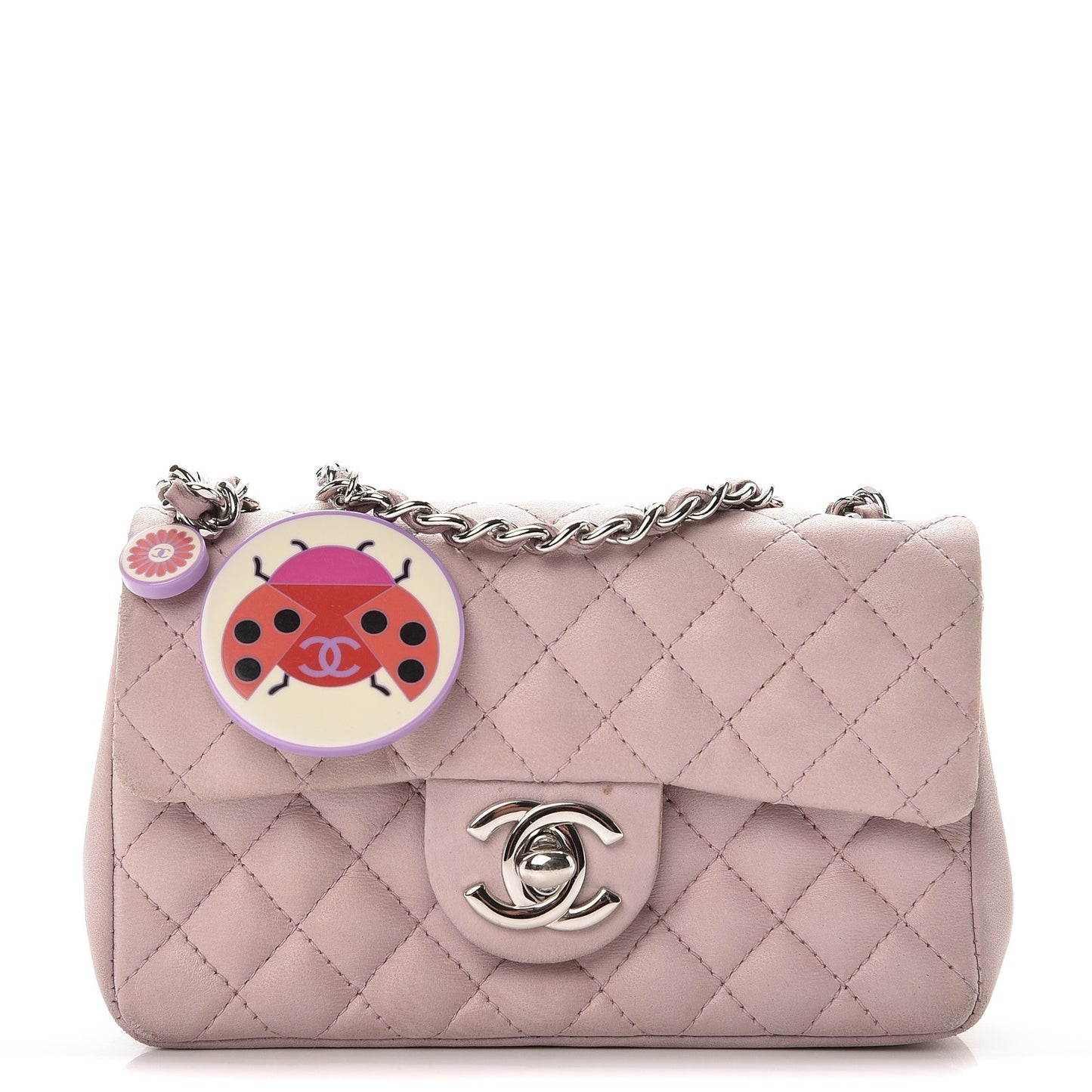 Lambskin Quilted Ladybug Extra Mini Flap Lavender
