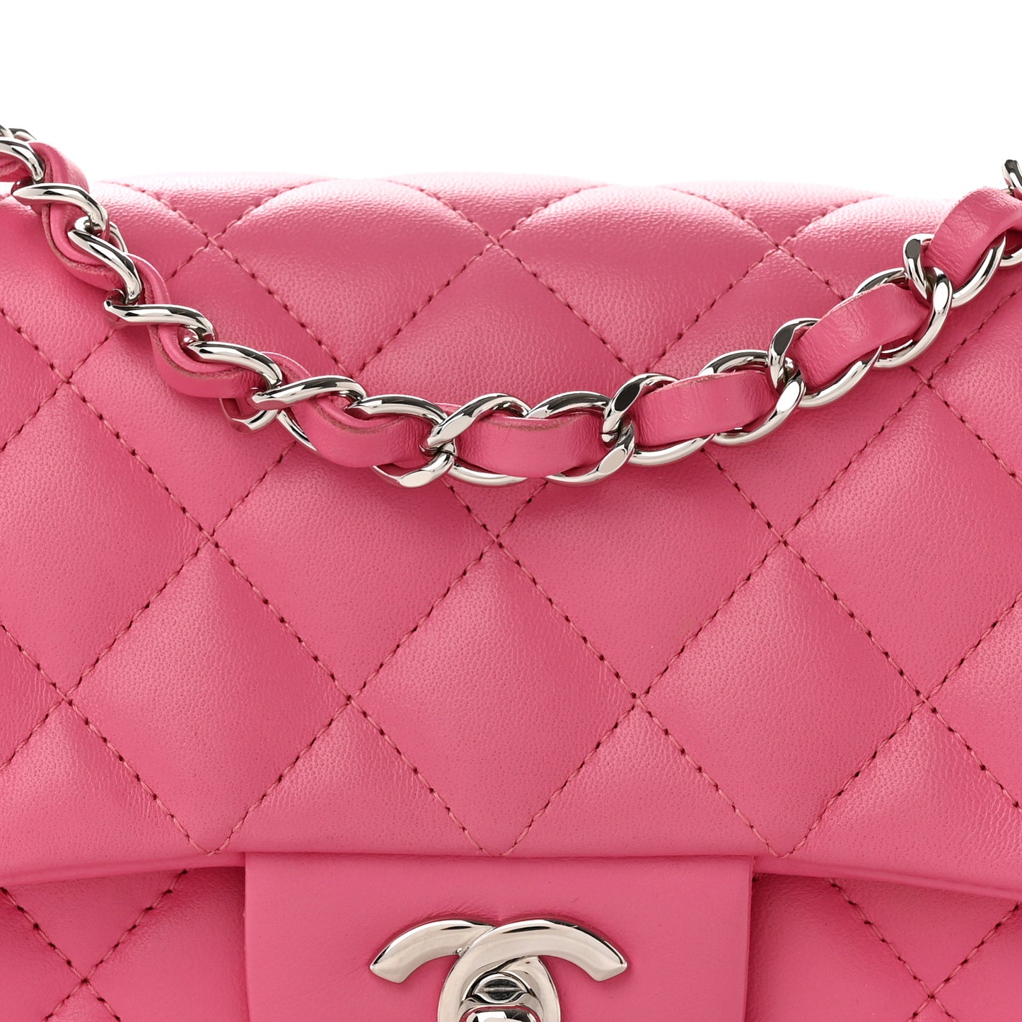 Lambskin Quilted Mini Rectangular Flap Pink