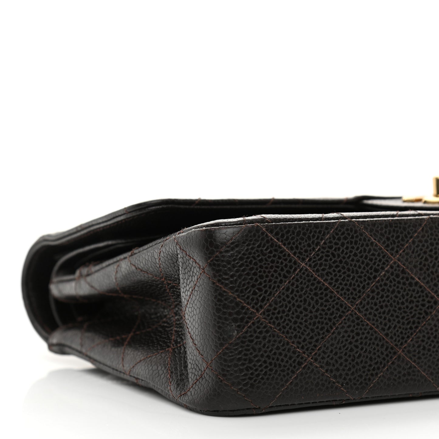 Caviar Quilted Medium Double Flap Brown