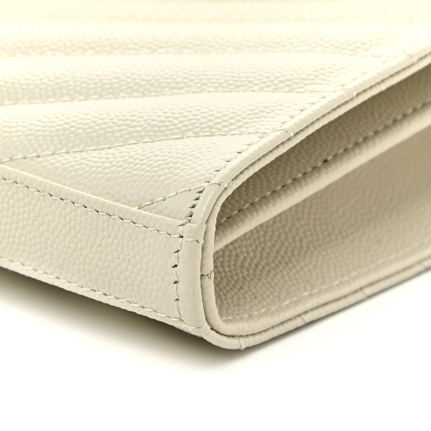 Saint Laurent Grain De Poudre Matelasse Chevron Monogram Chain Wallet Crema Soft 12 of 14