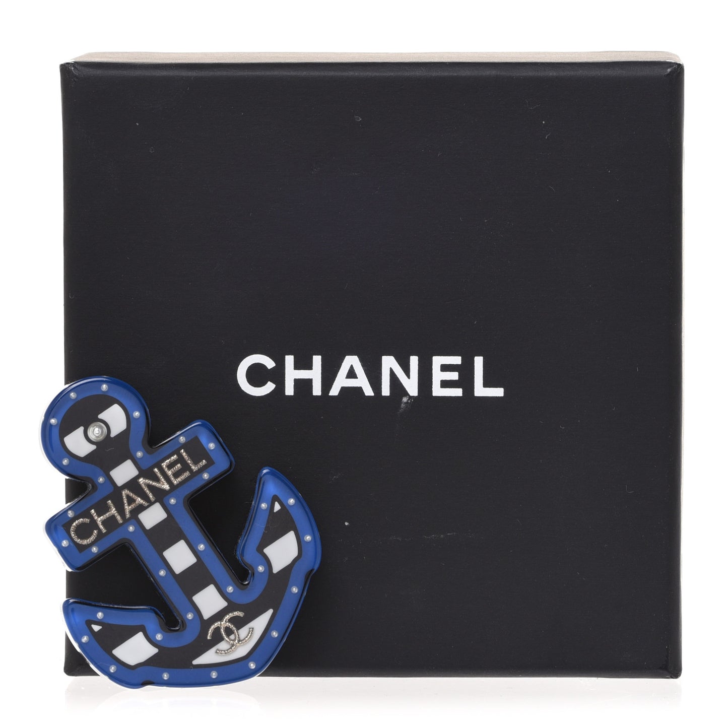 Resin Pearl Anchor CC Brooch Black Blue