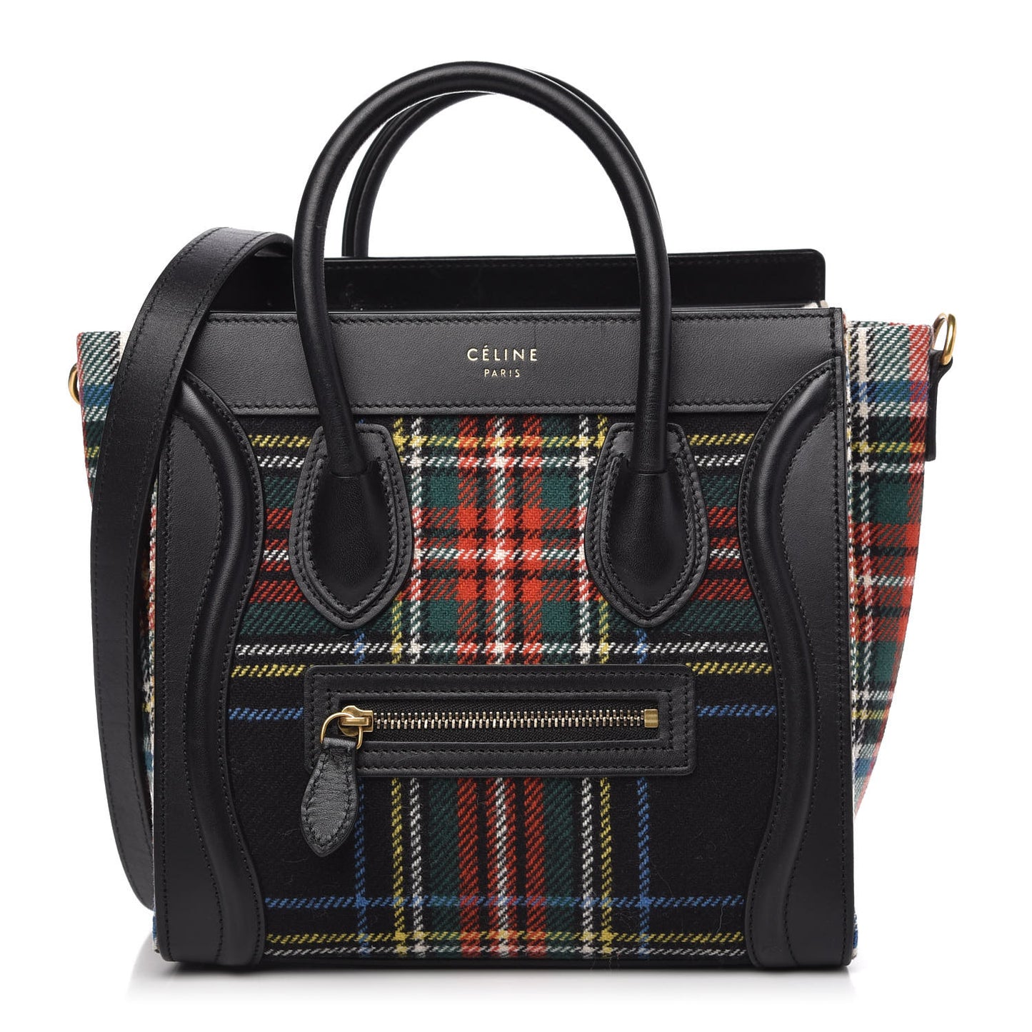 Tartan Calfskin Nano Luggage Red Black
