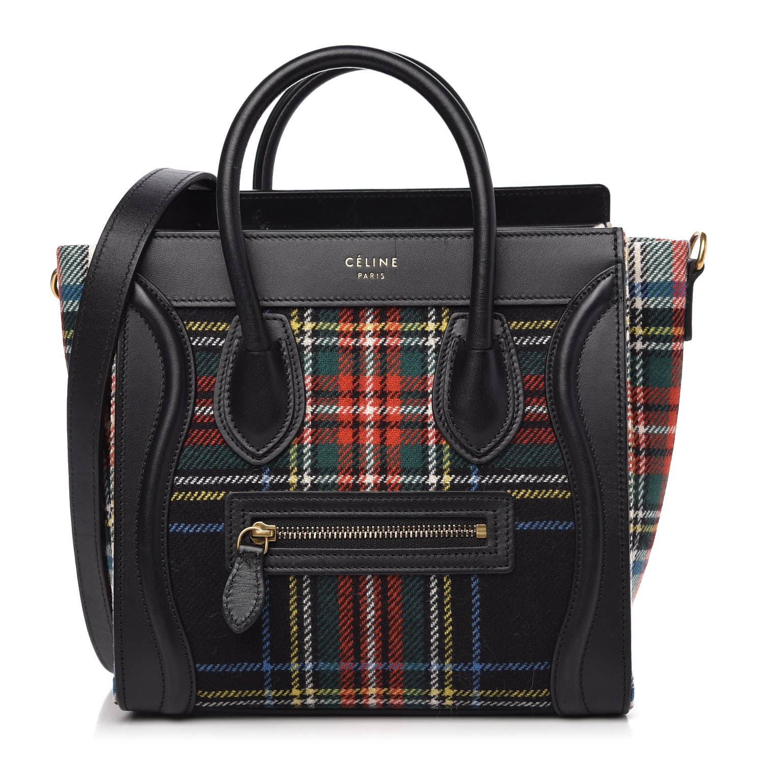 Celine Tartan Calfskin Nano Luggage Red Black 1 of 13