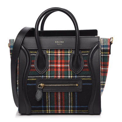 Celine Tartan Calfskin Nano Luggage Red Black 1 of 13