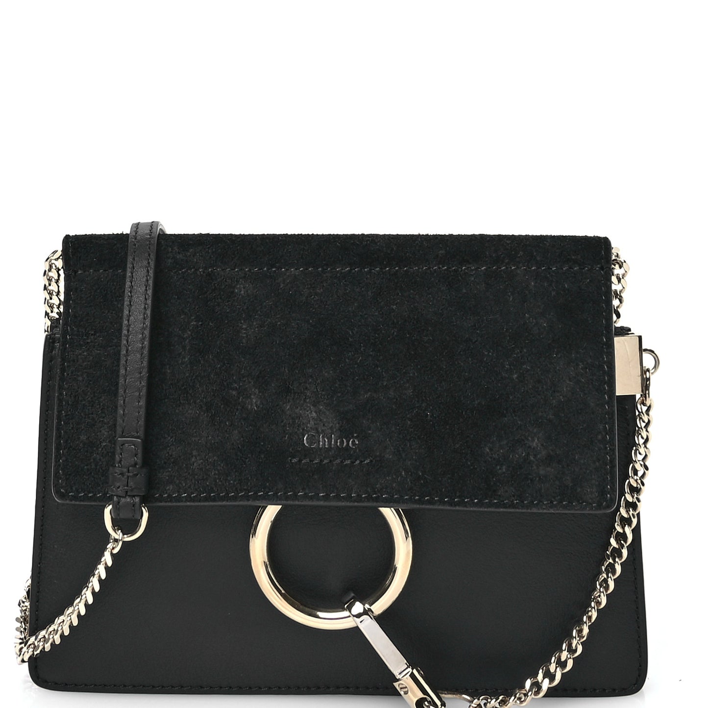 Calfskin Suede Mini Chain Faye Shoulder Bag Black