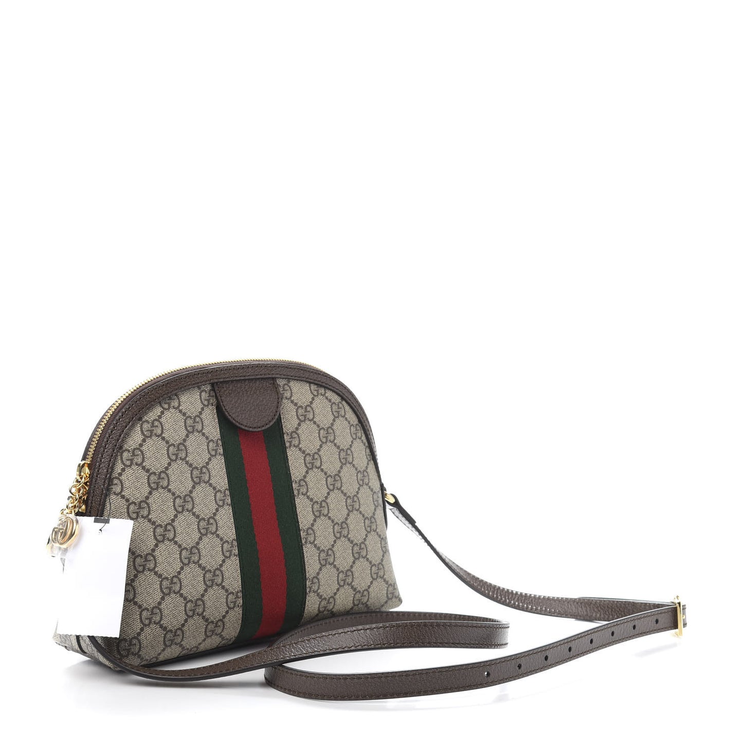 GG Supreme Monogram Textured Dollar Calfskin Web Small Ophidia Dome Shoulder Bag Beige Ebony New Acero