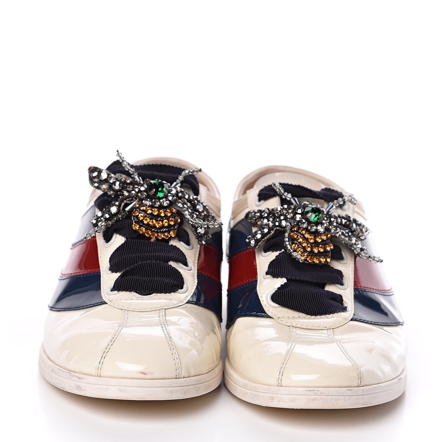 Gucci Patent Calfskin Womens Web Falacer Sneakers 36 White 2 of 13