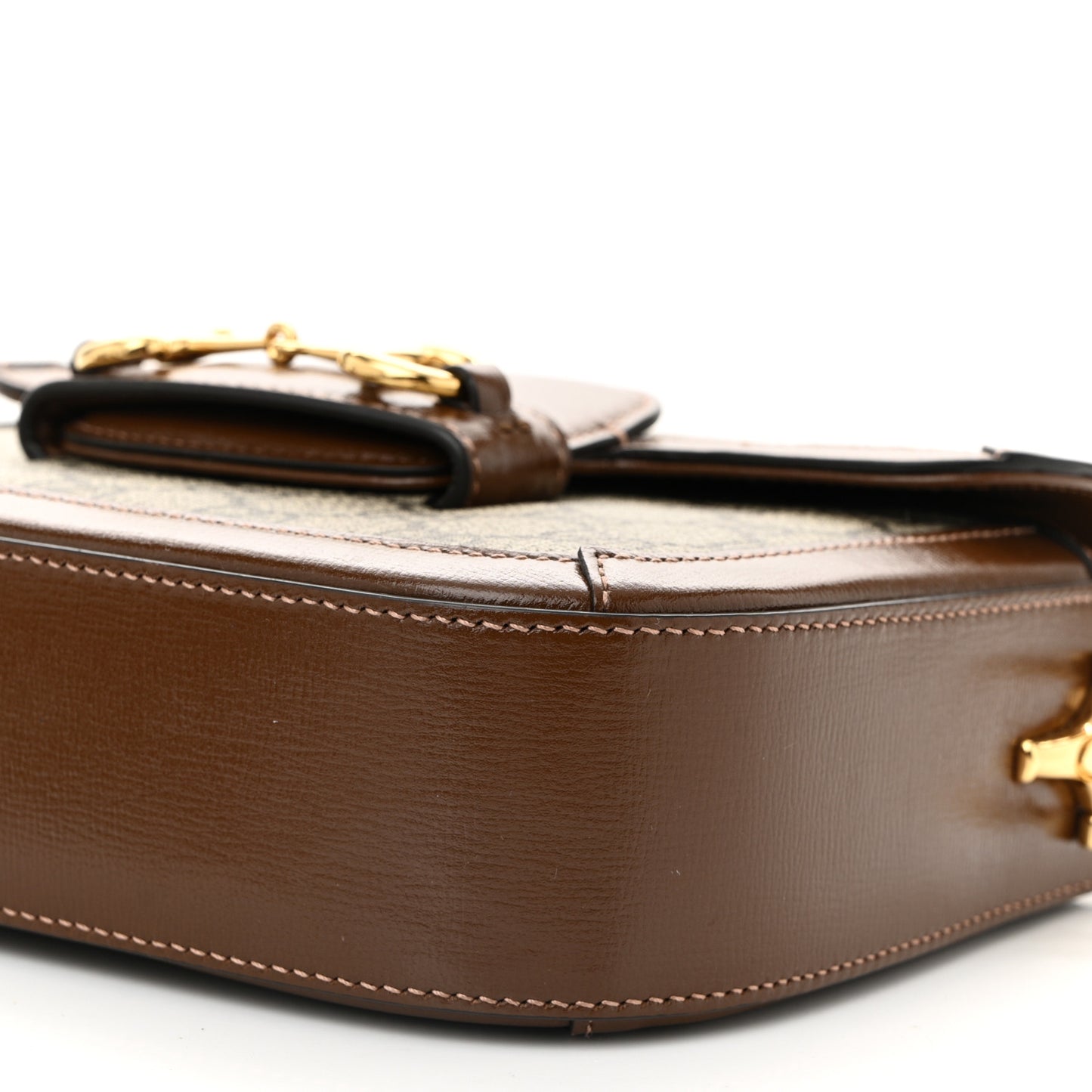 GG Supreme Monogram Azalea Calfskin Web Mini Horsebit 1955 Shoulder Bag Beige Ebony Brown Sugar