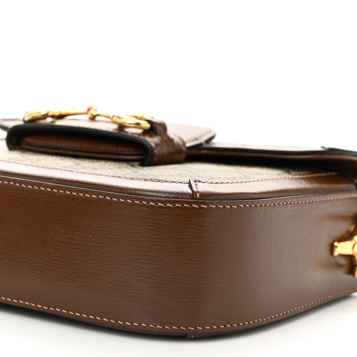 Gucci GG Supreme Monogram Azalea Calfskin Web Mini Horsebit 1955 Shoulder Bag Beige Ebony Brown Sugar 10 of 11