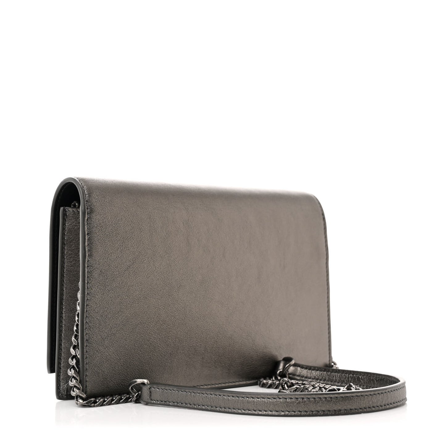 Metallic Smooth Calfskin Classic Monogram Kate Tassel Chain Wallet Grey