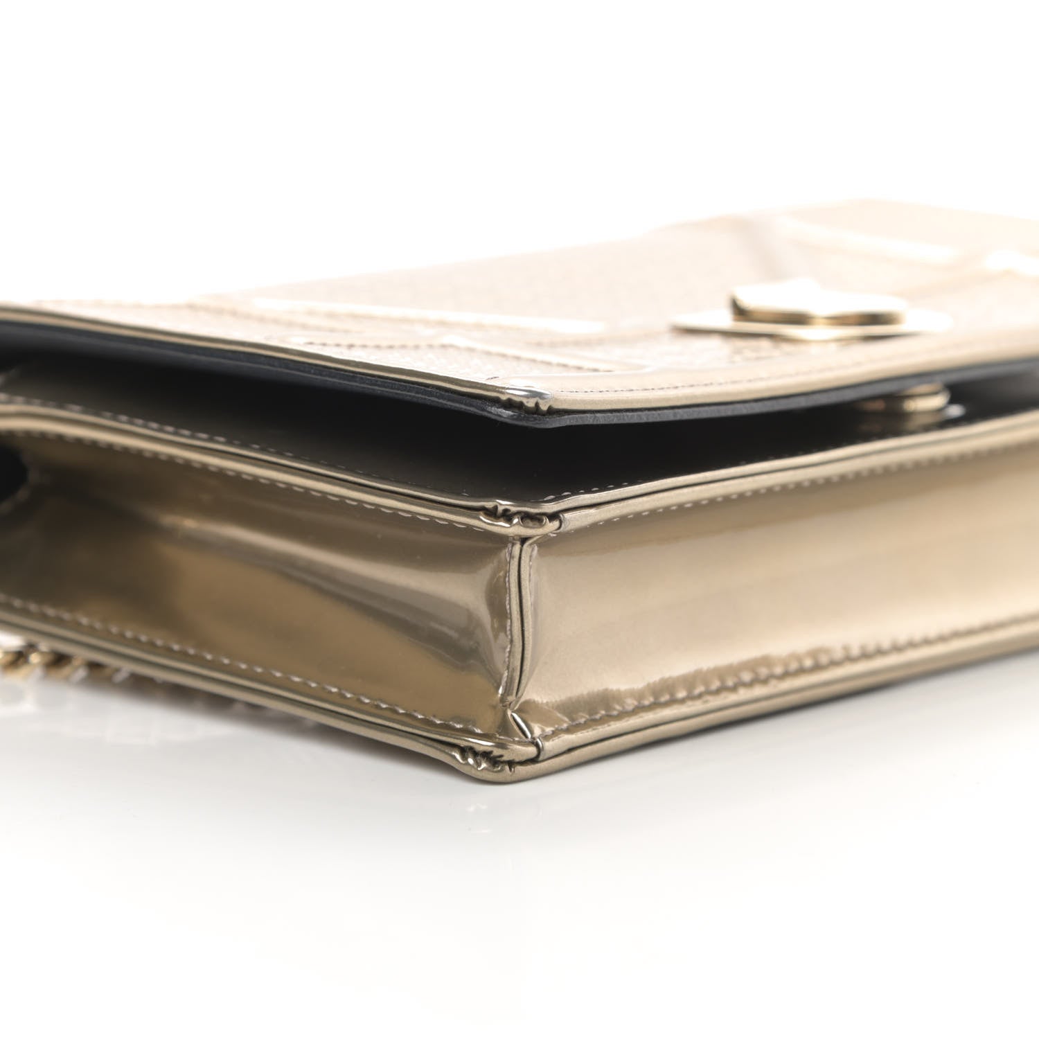 Christian Dior Metallic Patent Micro-Cannage Diorama Wallet on Chain Pouch Gold 9 of 12