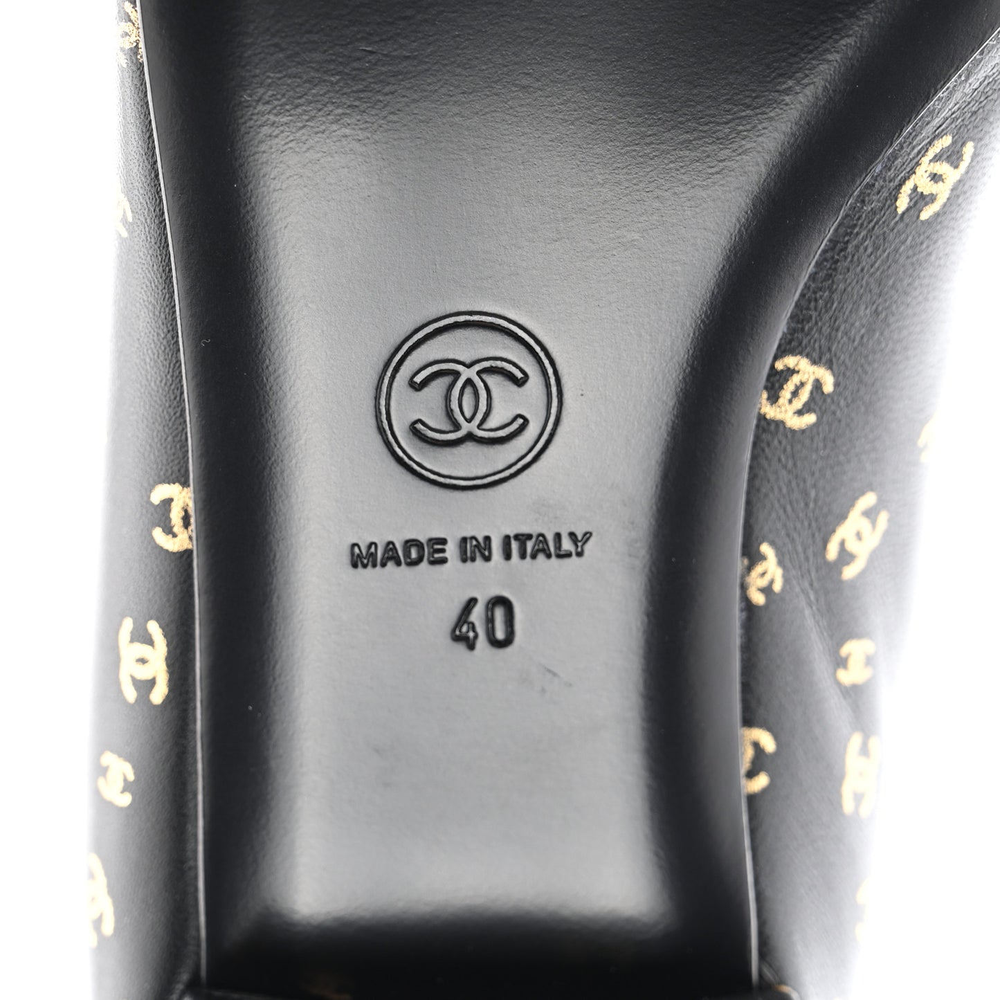 Lambskin Patent Calfskin Printed CC Cap Toe Ballerina Flats 40 Black Gold