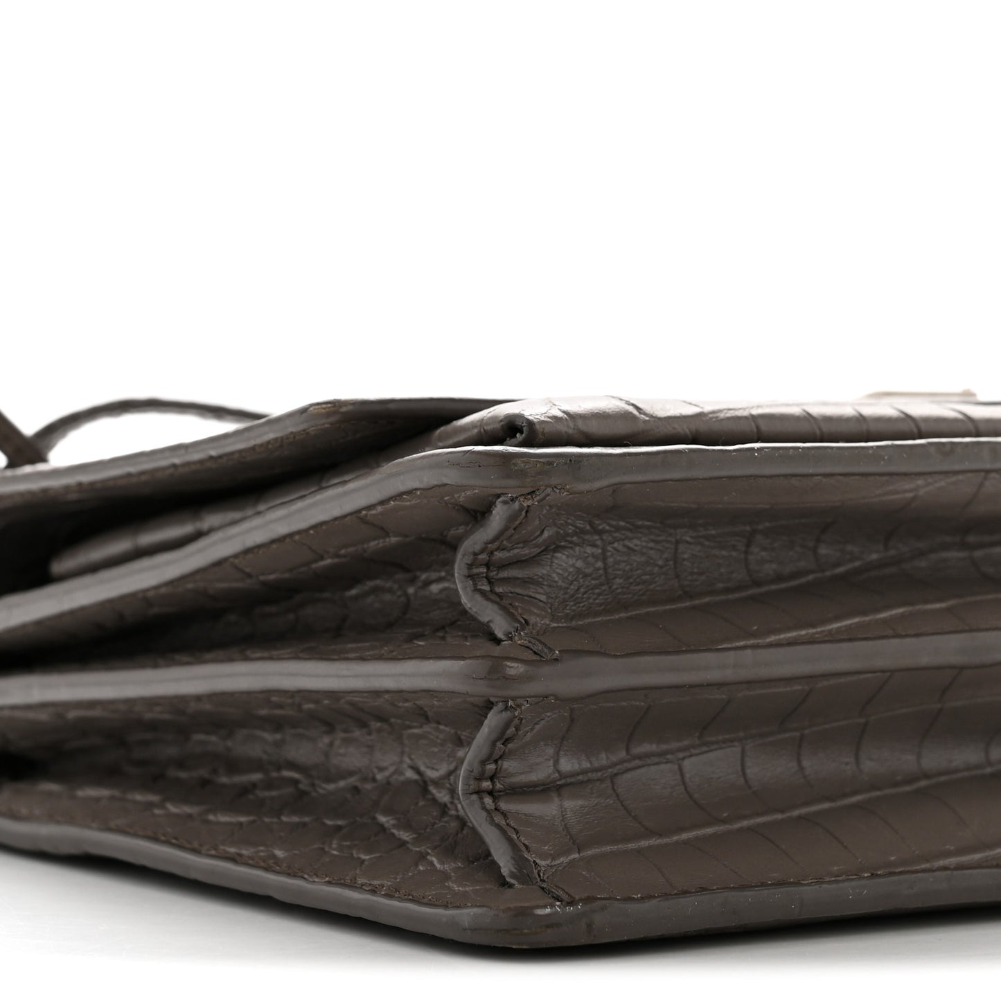 Calfskin Crocodile Embossed Medium Monogram Sunset Fog