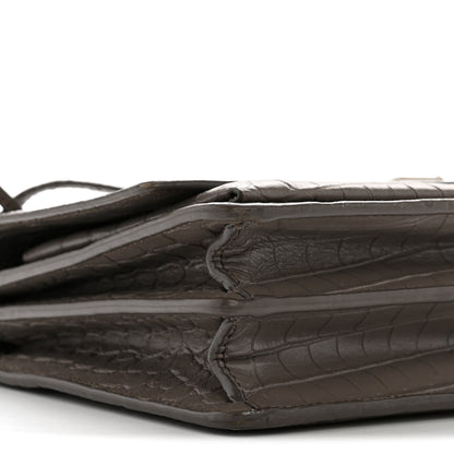 Saint Laurent Calfskin Crocodile Embossed Medium Monogram Sunset Fog 9 of 14