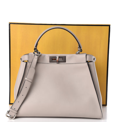 Fendi Vitello Seta Shiny Nappa Medium Peekaboo Iconic Satchel Grigio Polvere Bordeaux 12 of 12