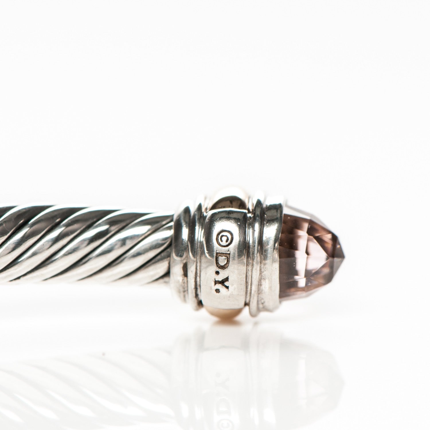 David Yurman Sterling Silver 14K Yellow Gold Morganite 5mm Cable Classics Bracelet 4 of 5