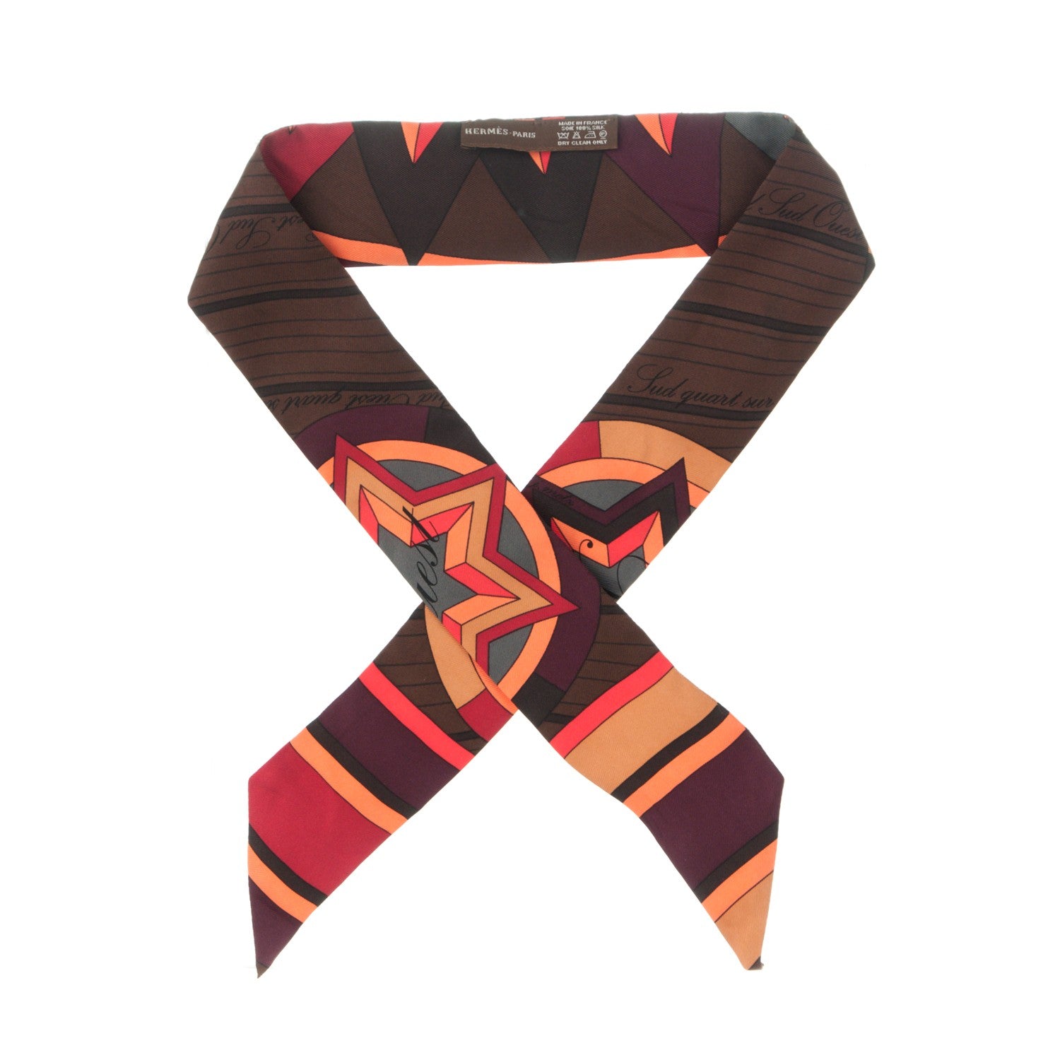 Hermes Silk La Rose Des Vents Twilly Marron Terracotta Vert 1 of 5