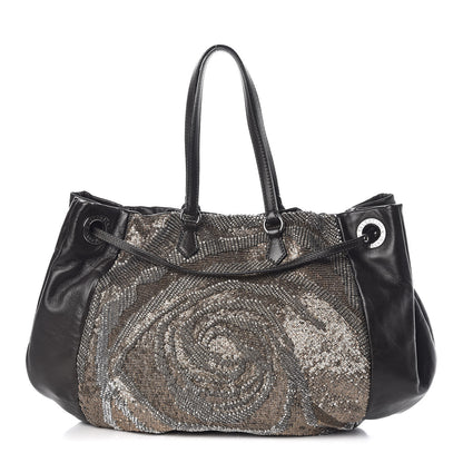 Valentino Garavani Lambskin Sequin Rosette Tote Black Silver 1 of 9