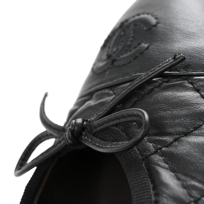 Chanel Aged Calfskin Quilted CC Cap Toe Ballerina Flats 37.5 Black 10 of 10