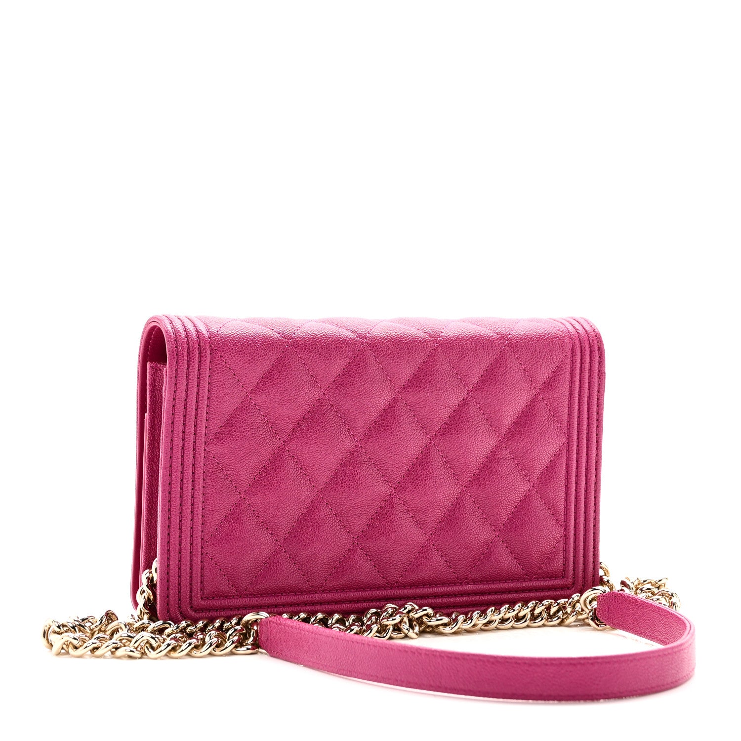 Chanel Caviar Quilted Boy Wallet On Chain WOC Fuchsia 3 of 12