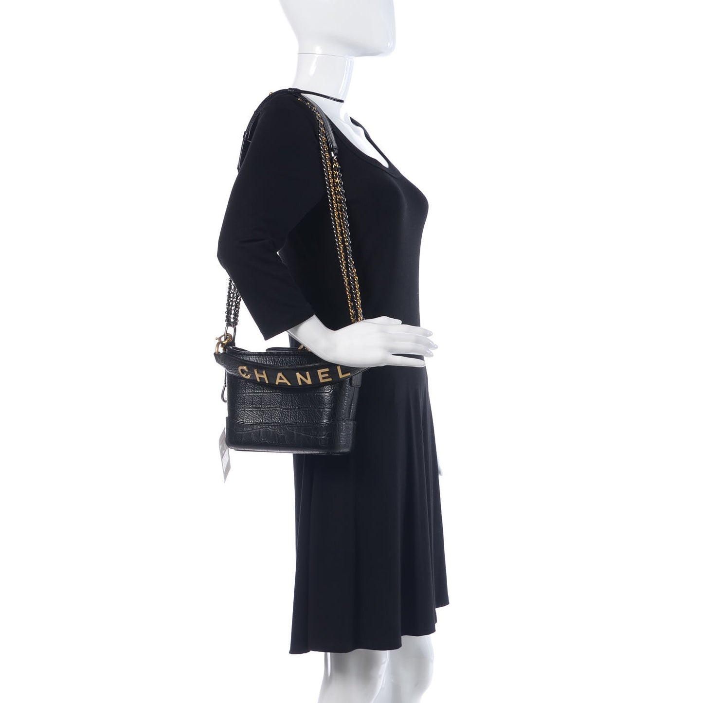 Calfskin Crocodile Embossed Small Gabrielle Cocodile Hobo Black