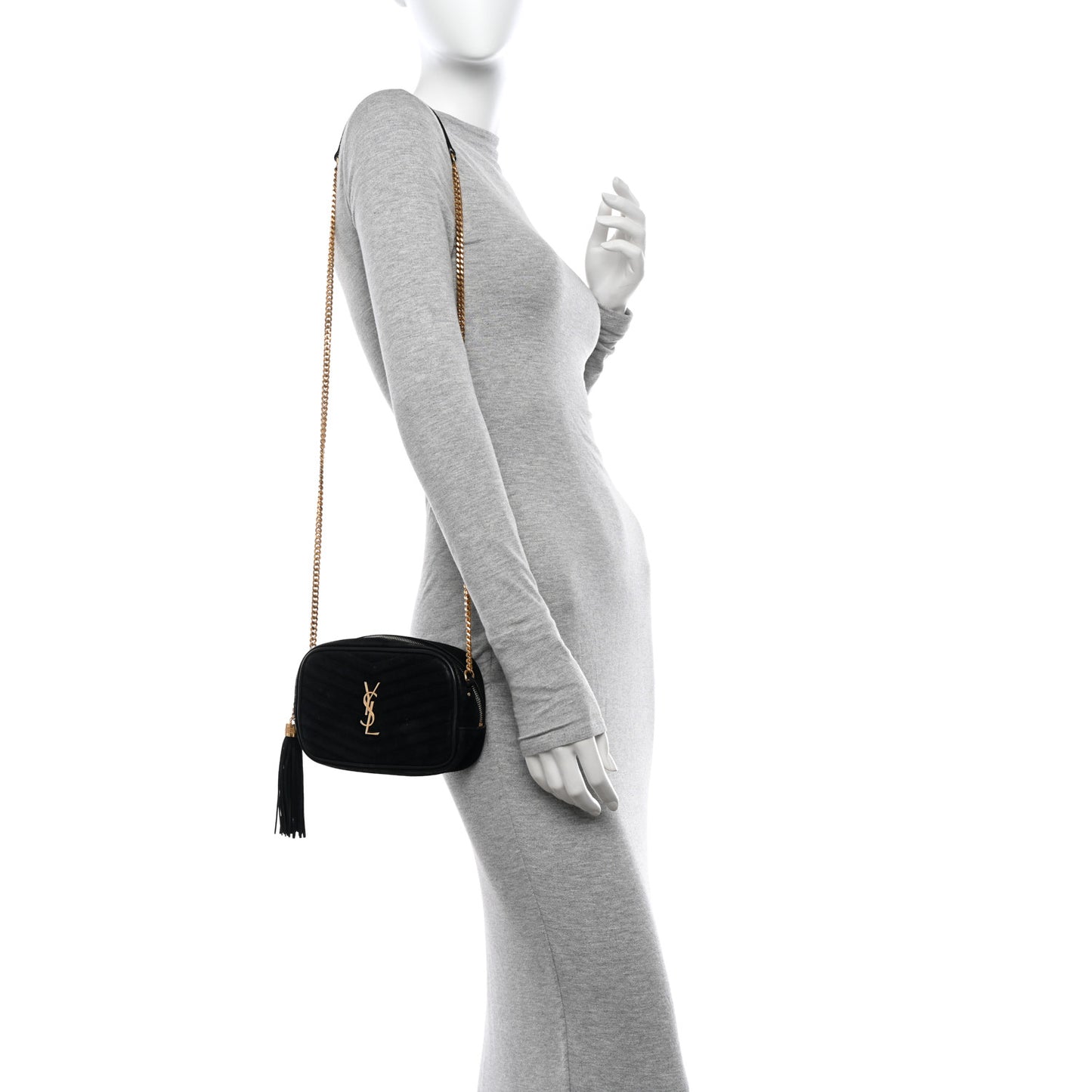 Suede Matelasse Monogram Mini Lou Camera Bag Black