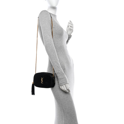 Saint Laurent Suede Matelasse Monogram Mini Lou Camera Bag Black 2 of 18