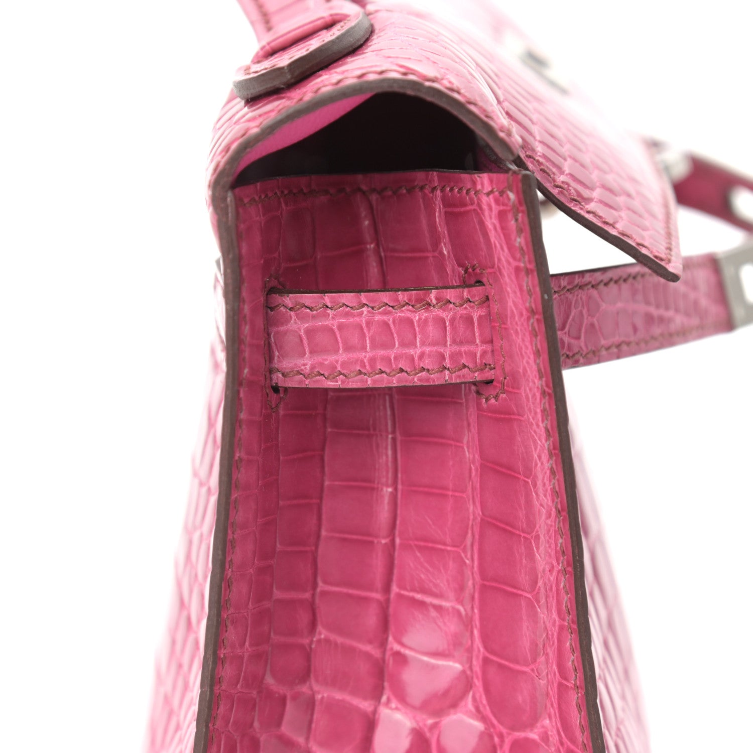 Hermes Shiny Alligator Kelly Pochette Fuchsia 16 of 26