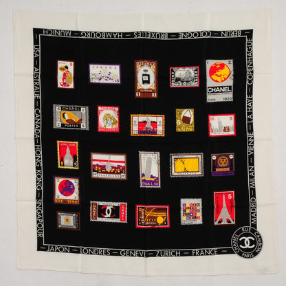 Chanel Silk Stamps Scarf Ivory Black 2 of 4