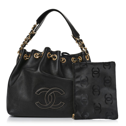 Chanel Grained Calfskin CC Drawstring Bucket Bag Black 1 of 8