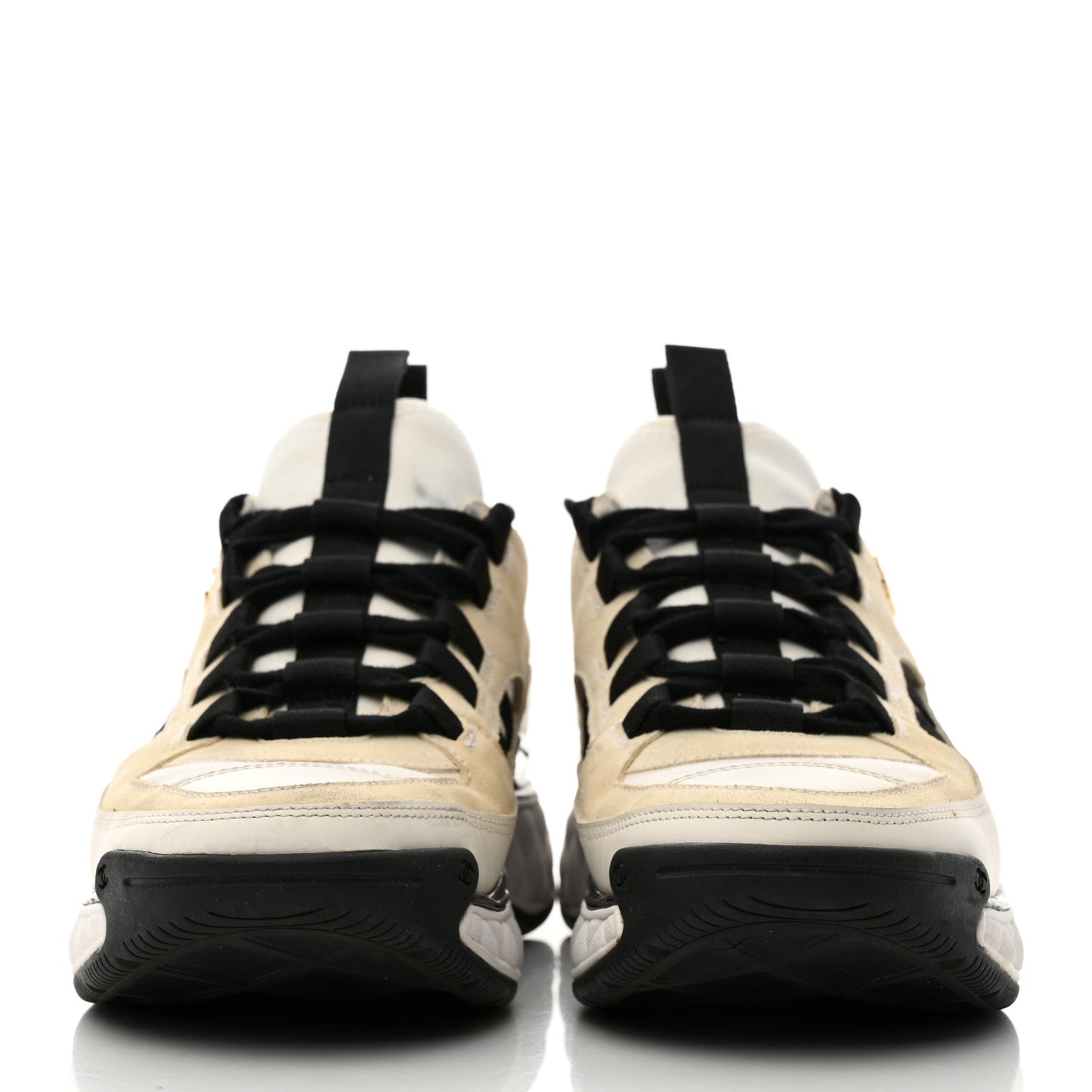 Fabric Calfskin Suede CC Sneakers 36.5 Ivory Black