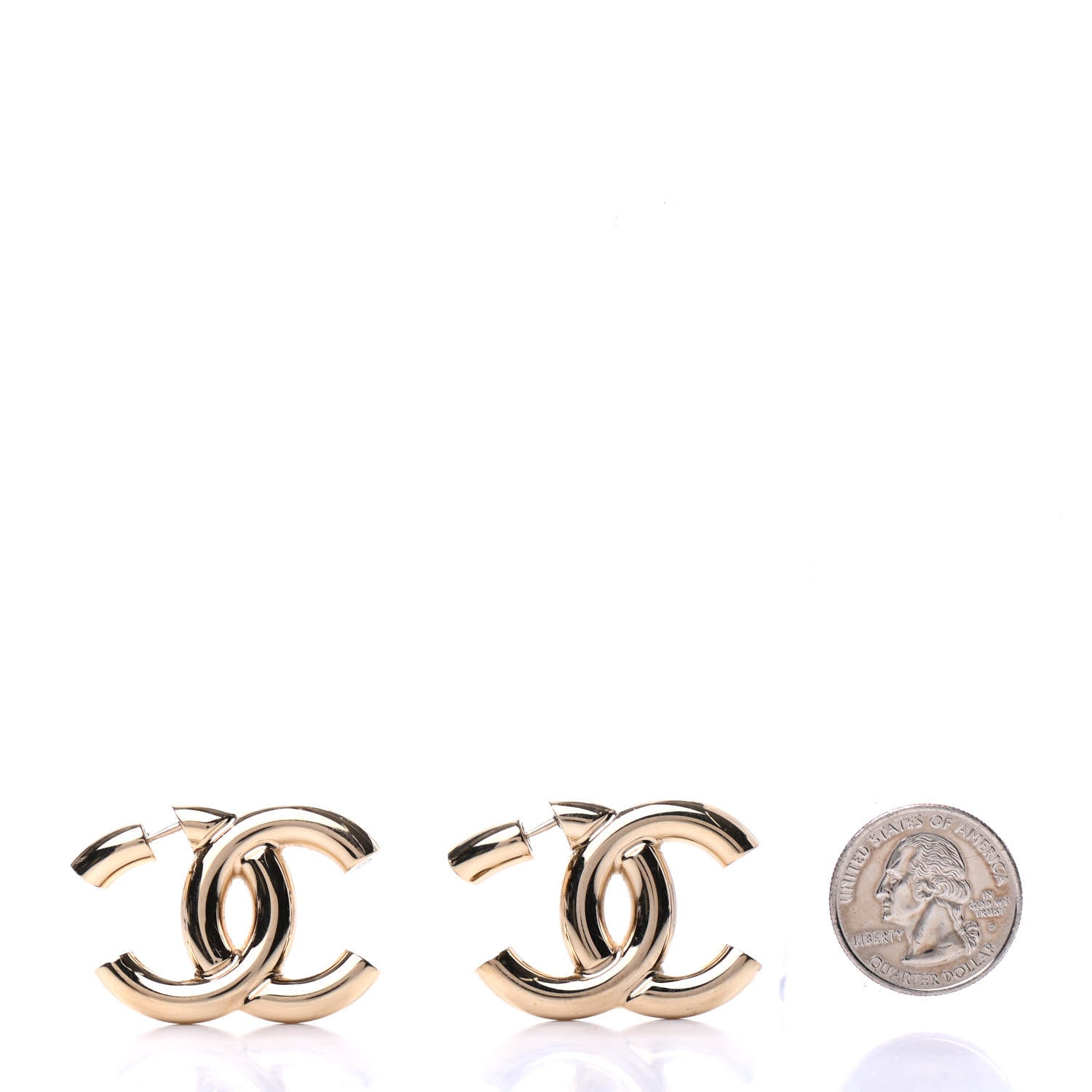 Chanel Metal Large CC Earrings Light Gold 2 of 5