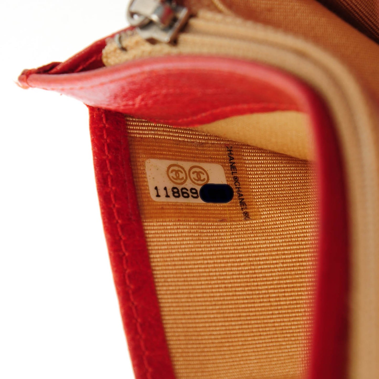 Crinkled Calfskin Quilted Yen Wallet Red