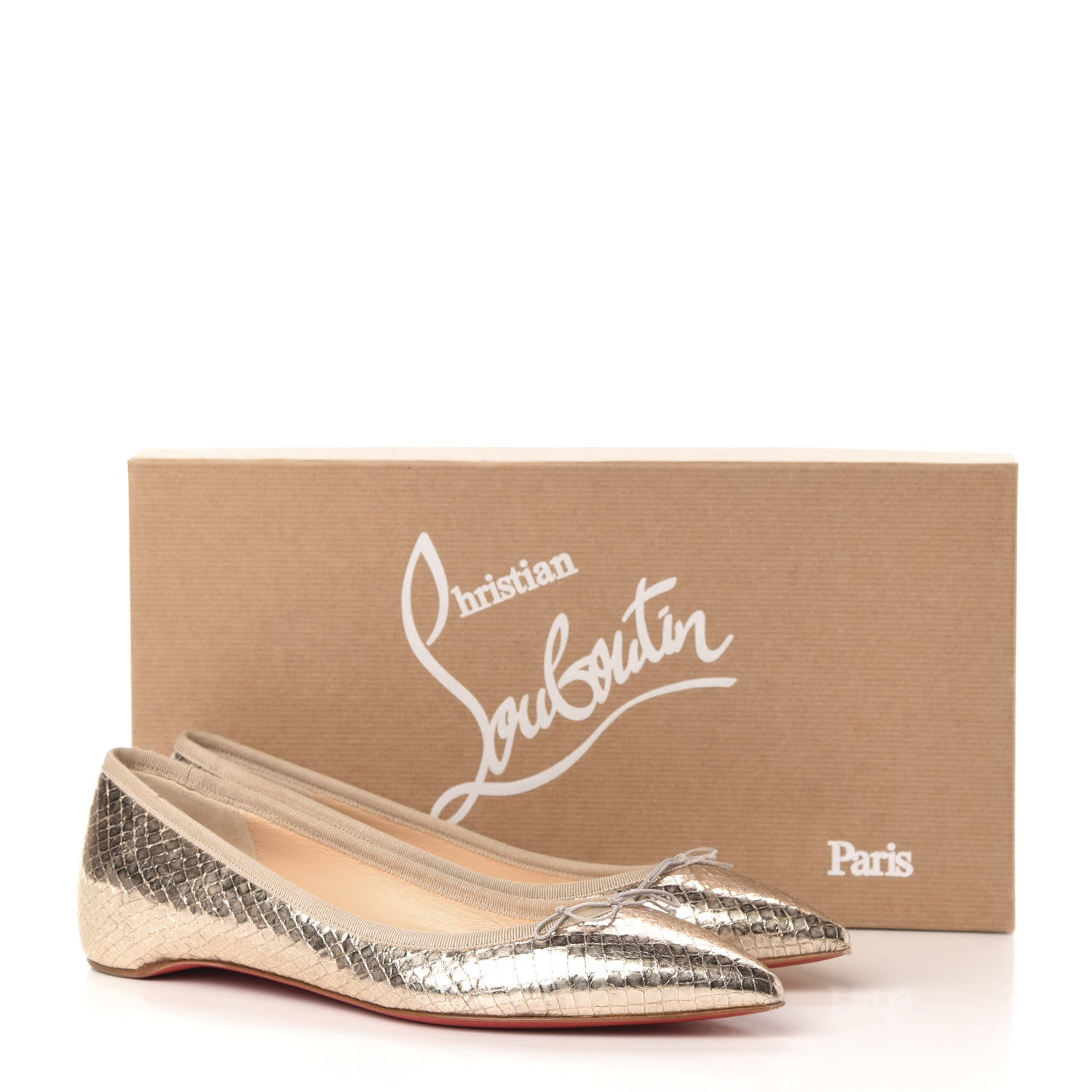 Christian Louboutin Metallic Snakeskin Embossed Solasofia Flats 39 Gold 8 of 8
