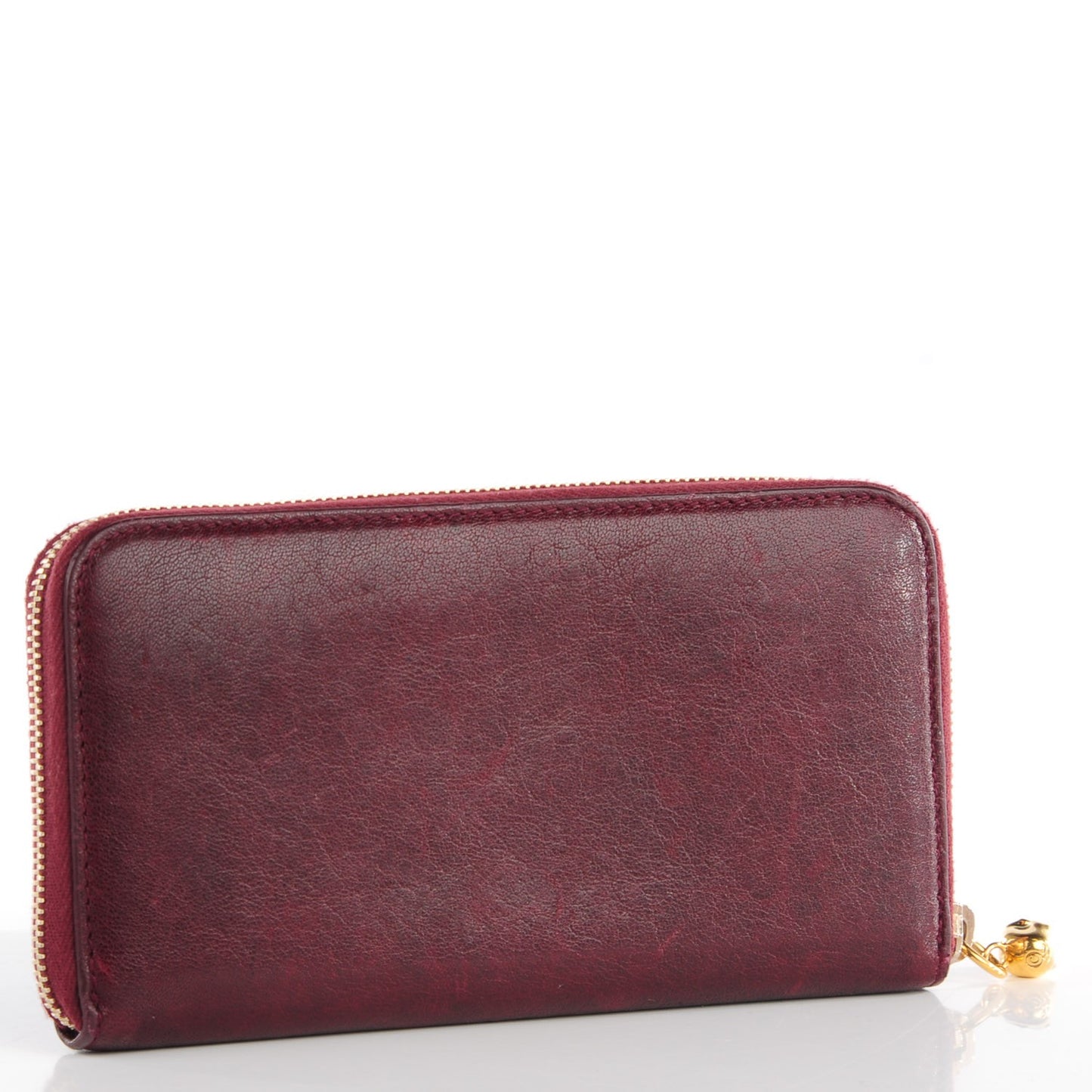Lambskin Skull Continental Zip Wallet Burgundy