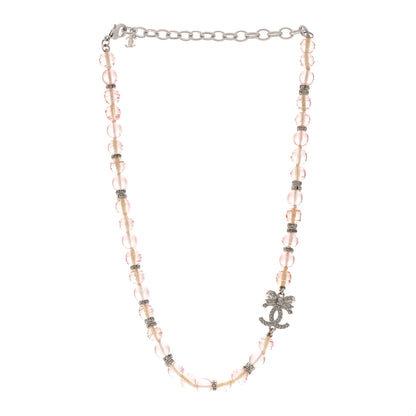 Chanel Resin Bead Crystal CC Bow Drop Choker Necklace Pink Silver 3 of 6
