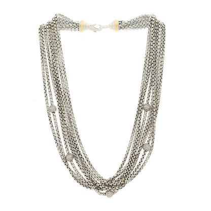 David Yurman Sterling Silver 18 Yellow Gold Diamond Multi Strand Station Necklace 3 of 5