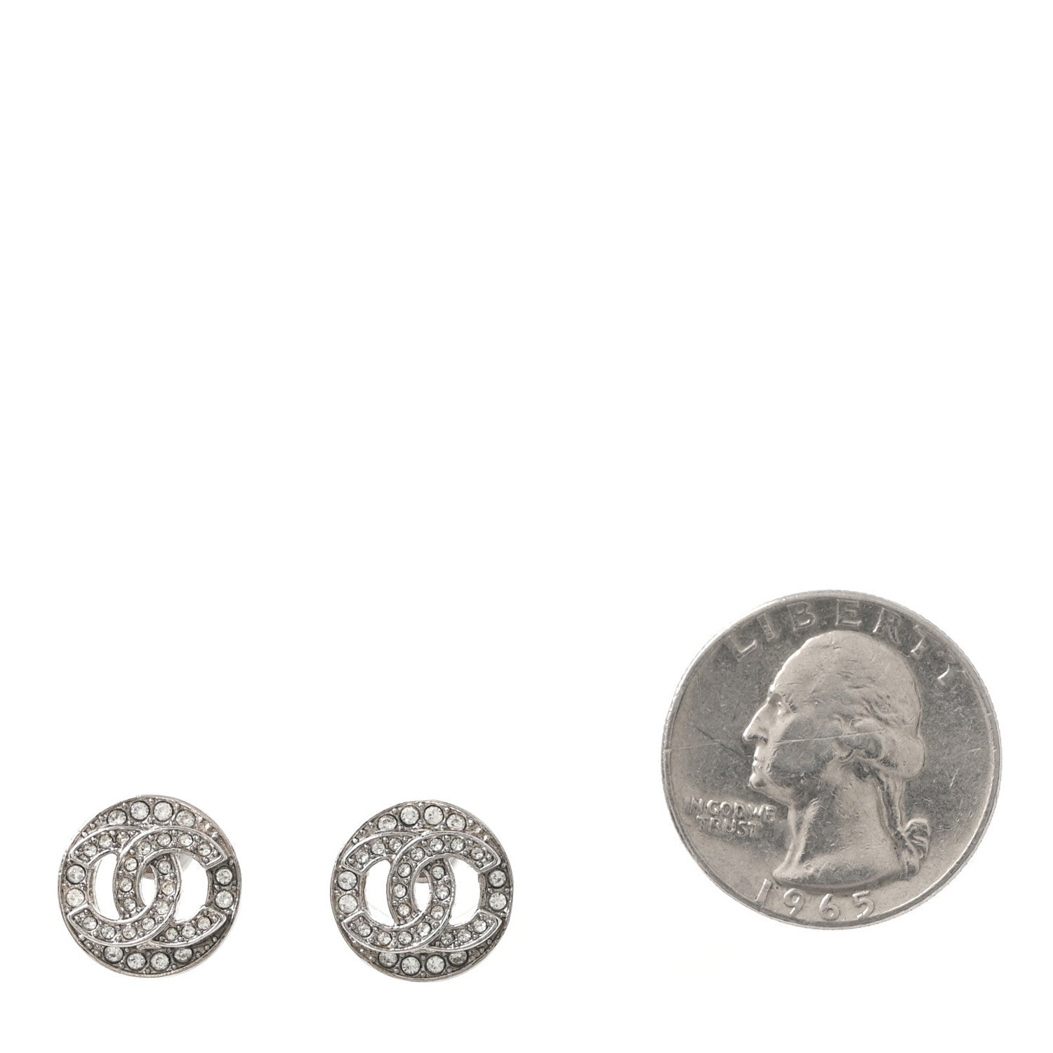 Chanel Crystal CC Round Earrings Silver 2 of 5