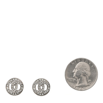 Chanel Crystal CC Round Earrings Silver 2 of 5