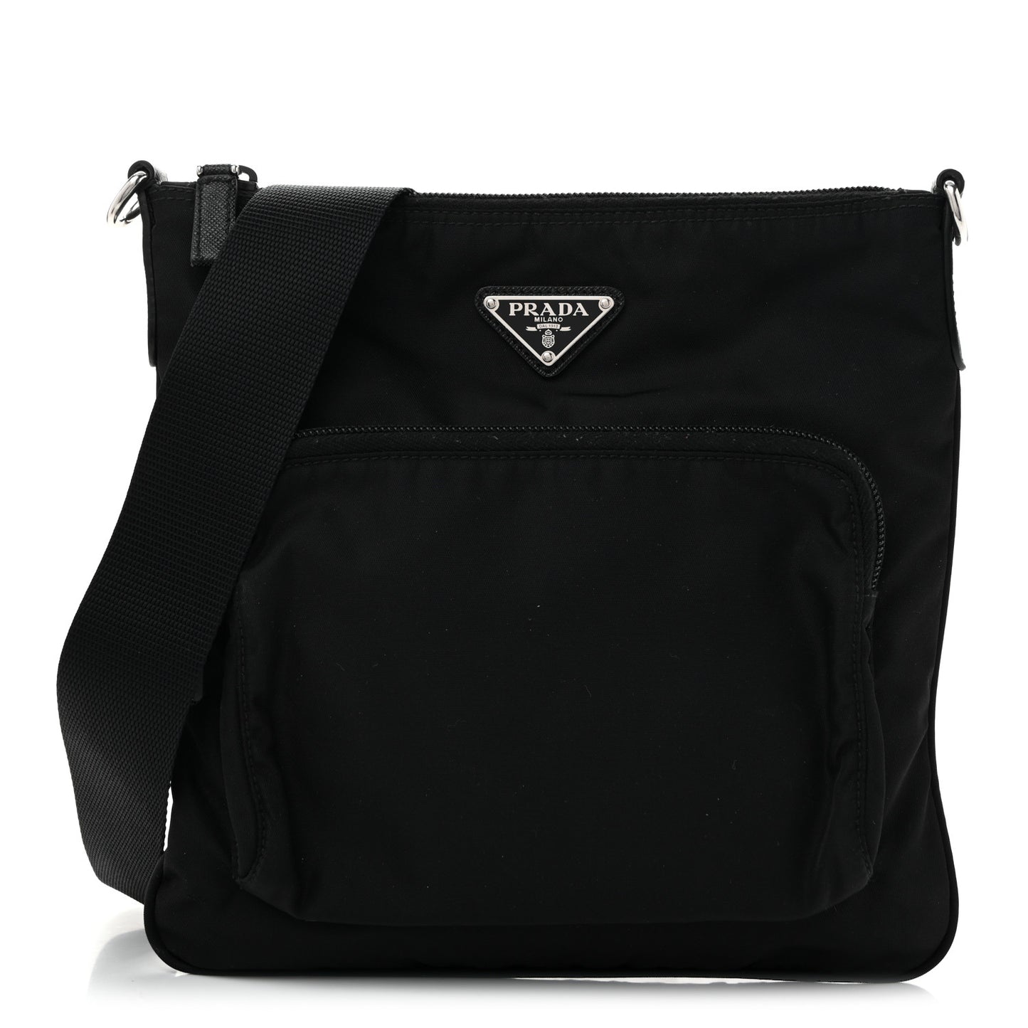 Tessuto Nylon Saffiano Flat Messenger Bag Black