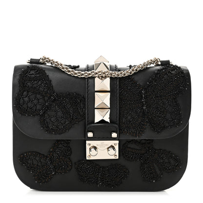Valentino Garavani Vitello Beaded Butterfly Small Glam Lock Rockstud Flap Black 1 of 10