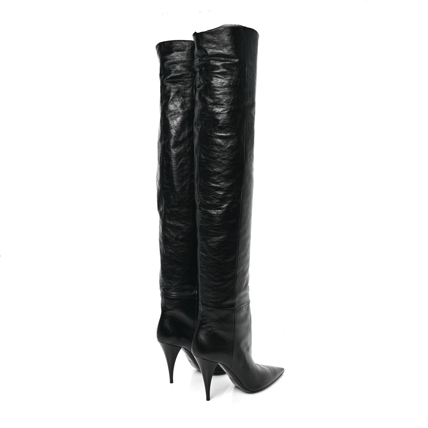 Saint Laurent Calfskin Kiki 100 Over The Knee Boots 37.5 Black 4 of 8