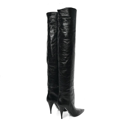 Saint Laurent Calfskin Kiki 100 Over The Knee Boots 37.5 Black 4 of 8