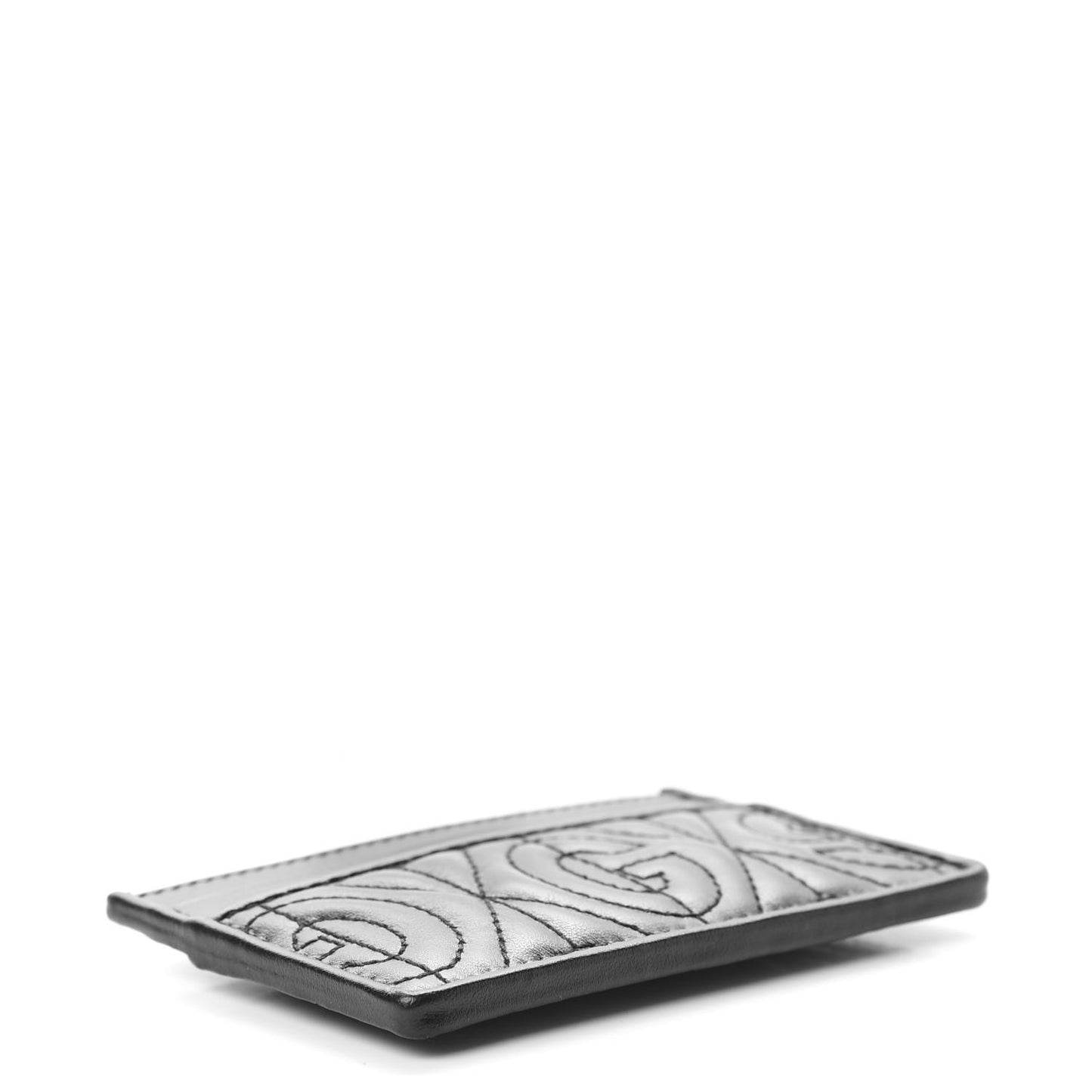 Calfskin G Rhombus Quilted Card Holder Black